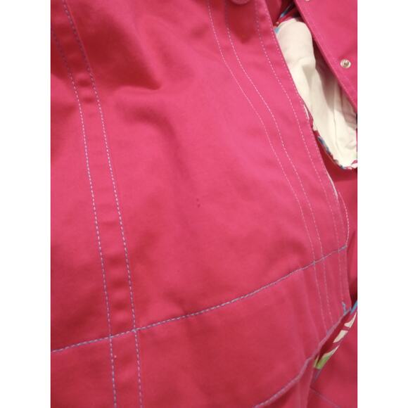 Vintage Y2K Tommy Jeans Women’s Hot Pink Trench Coat Jacket Floral Trim SZ S/P - Picture 11 of 12